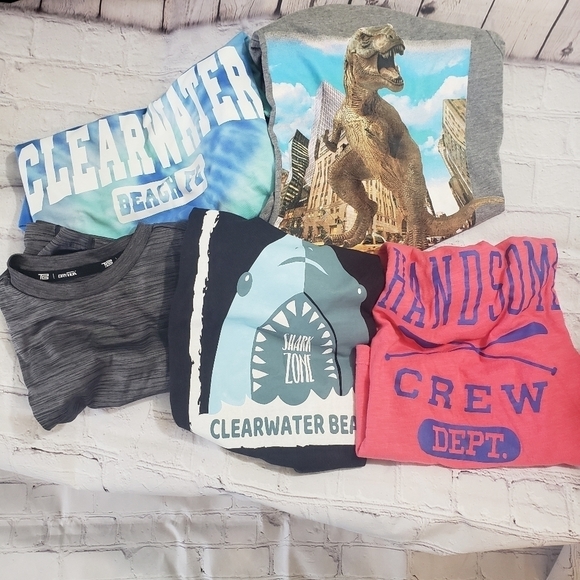 Boys Short Sleeve T-Shirt Bundle Set of 5 Size Small 6-8 Dino Shark Tie Dye - Picture 6 of 6